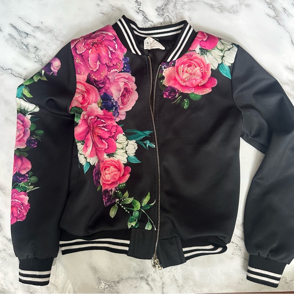 Floral Black Bomber Jacket